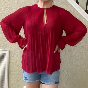 Zara Red Sheer Overlay blouse top Size S